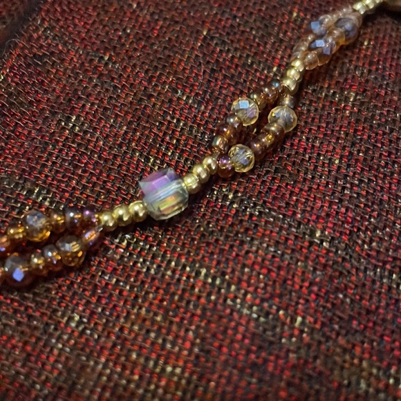 Mushroom & Gold Hearts Choker W Multifaceted Crystals & Glass & Goldtone Beads - Picture 3 of 7